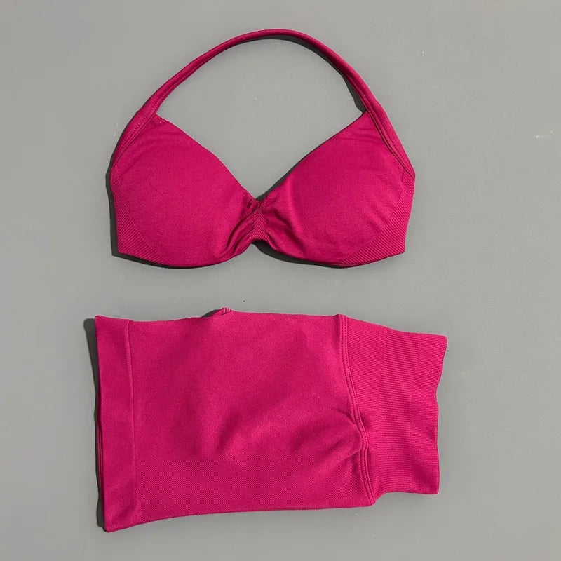 Women’s 2-Piece Yoga Set Strappy Sports Bra & High Waist Shorts Activewear