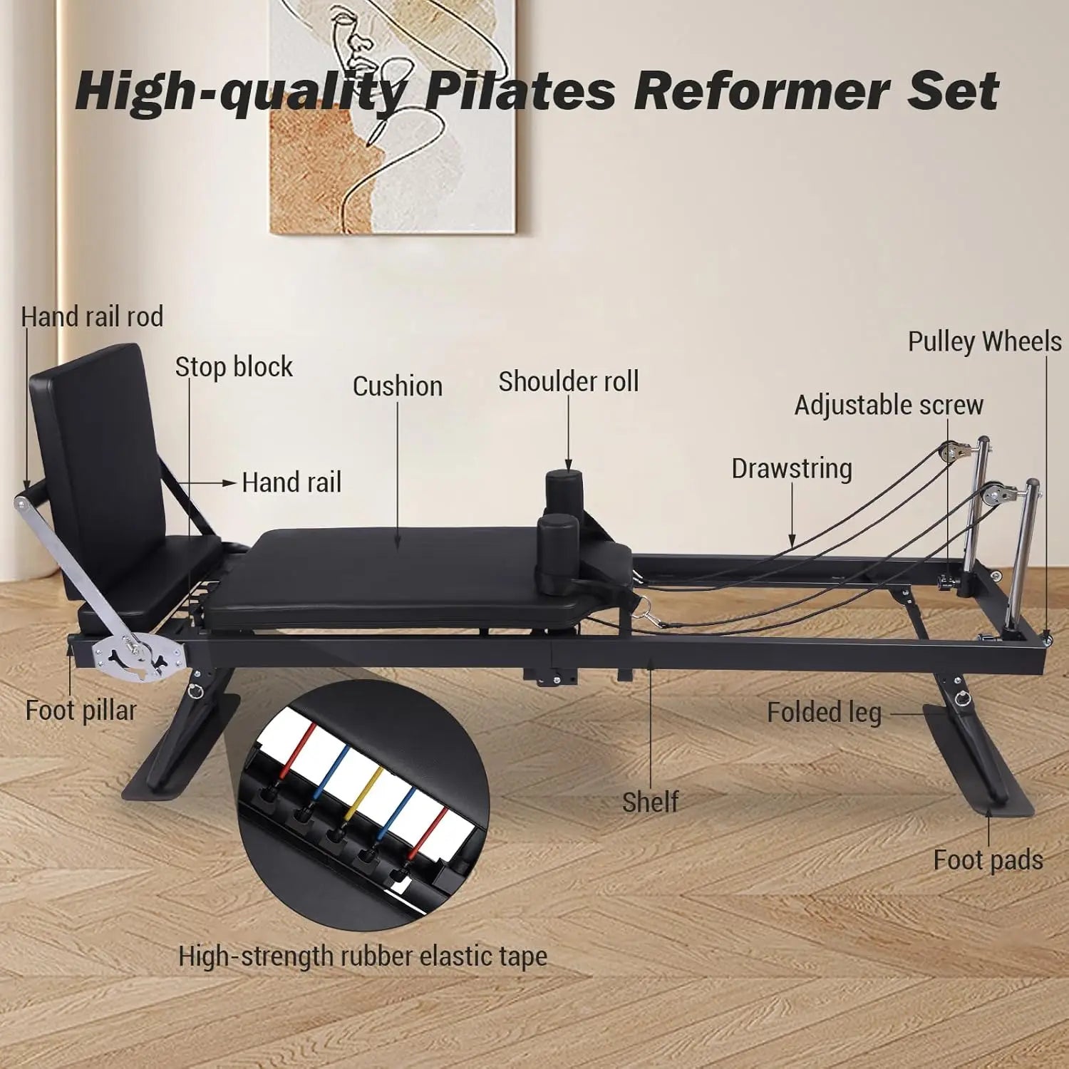 Foldable Pilates Reformer Machine Adjustable Heights Jump Board Home Equipment