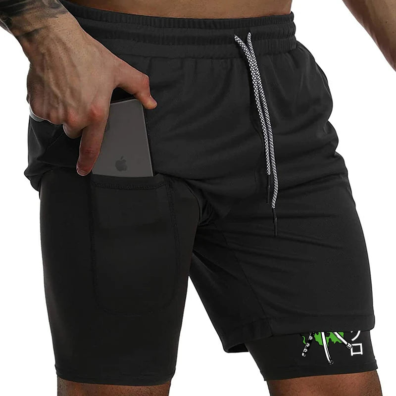 Men’s 2-in-1 Running Shorts Compression Gym Workout Phone Pocket Activewear