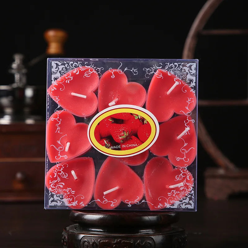 9pcs Heart-Shaped Scented Tea Light Candles Romantic Gift Set Decor