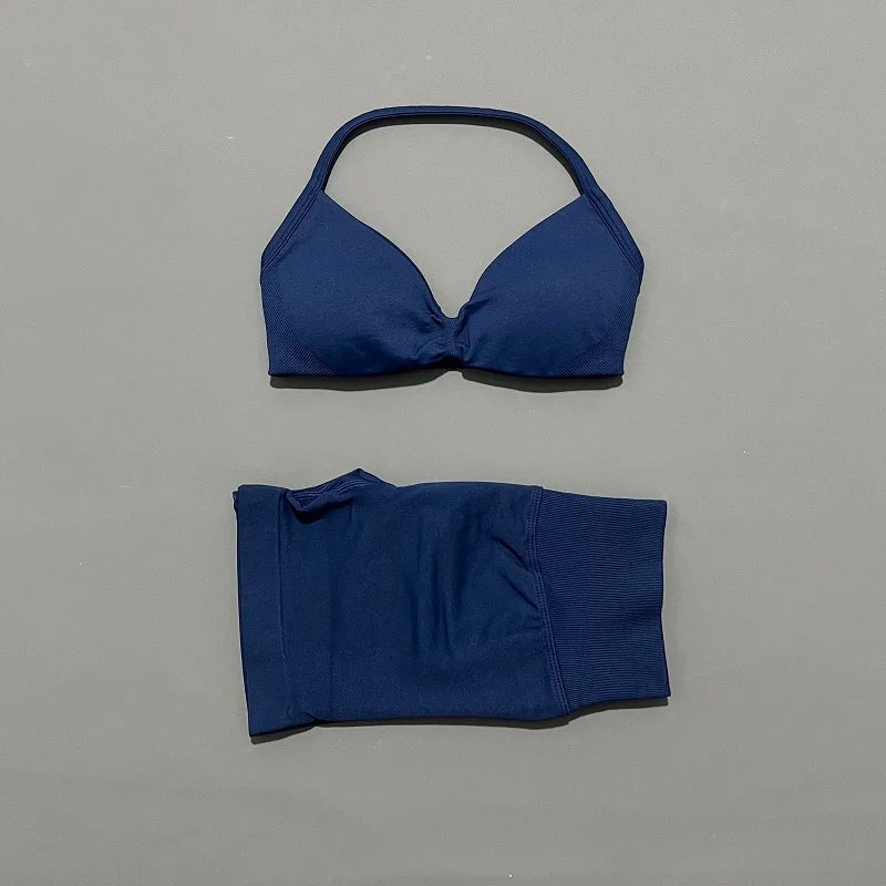 Women’s 2-Piece Yoga Set Strappy Sports Bra & High Waist Shorts Activewear