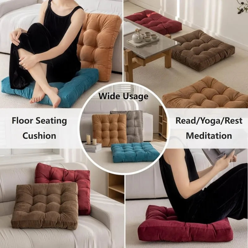 Square Floor Pillow Cushion Meditation Yoga Seating Thick Tufted Mat Pad