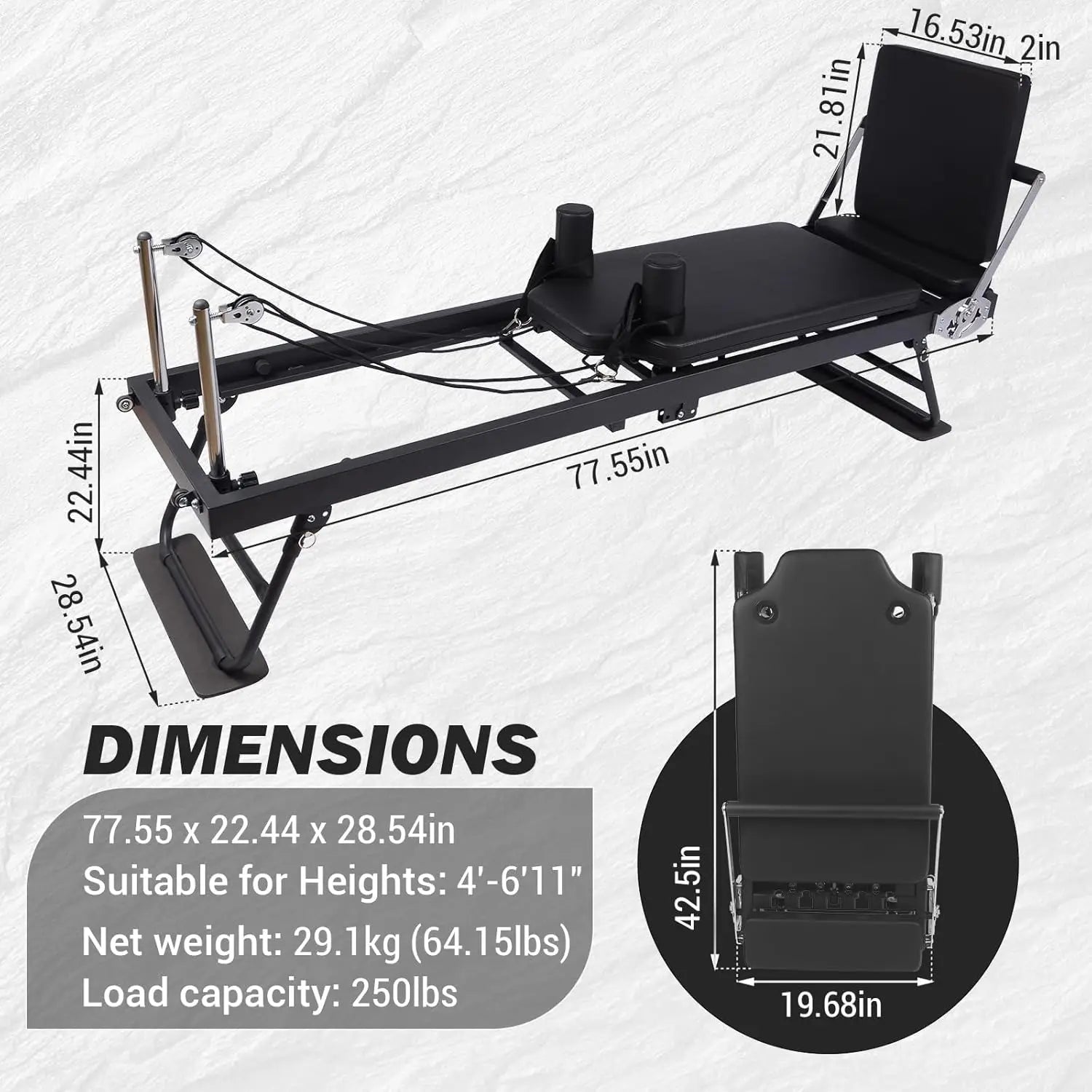 Foldable Pilates Reformer Machine Adjustable Heights Jump Board Home Equipment