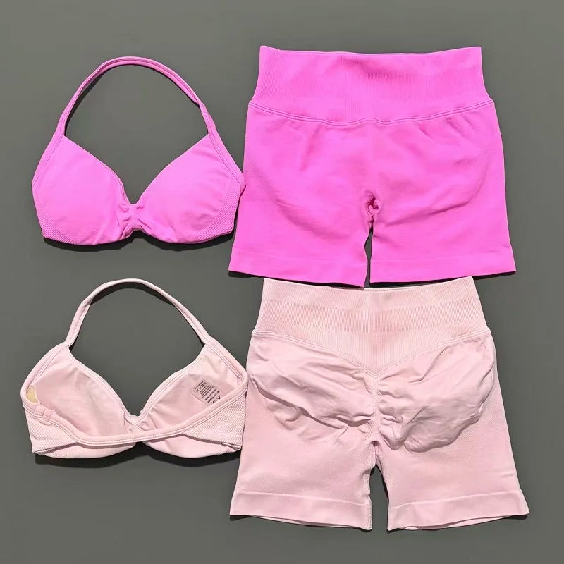 Women’s 2-Piece Yoga Set Strappy Sports Bra & High Waist Shorts Activewear
