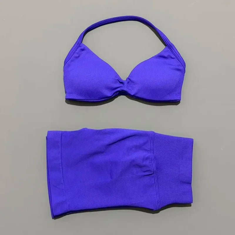 Women’s 2-Piece Yoga Set Strappy Sports Bra & High Waist Shorts Activewear