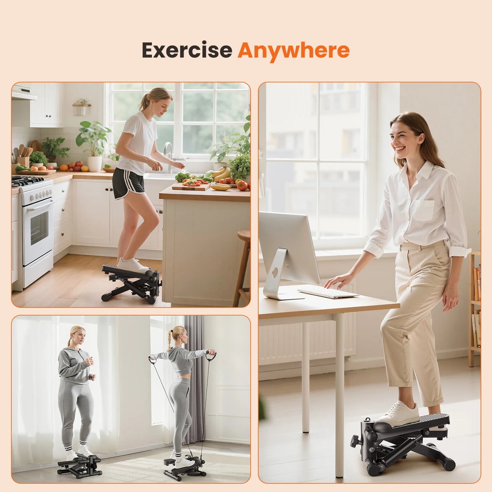 Mini Stepper with Resistance Bands Hydraulic Cardio Home Exercise Machine