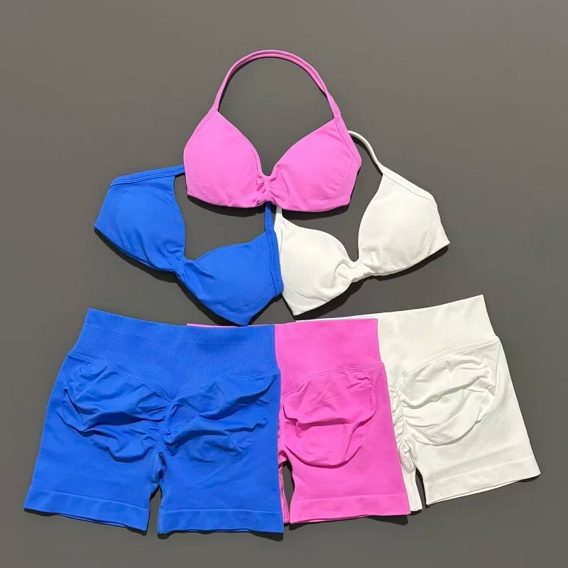 Women’s 2-Piece Yoga Set Strappy Sports Bra & High Waist Shorts Activewear