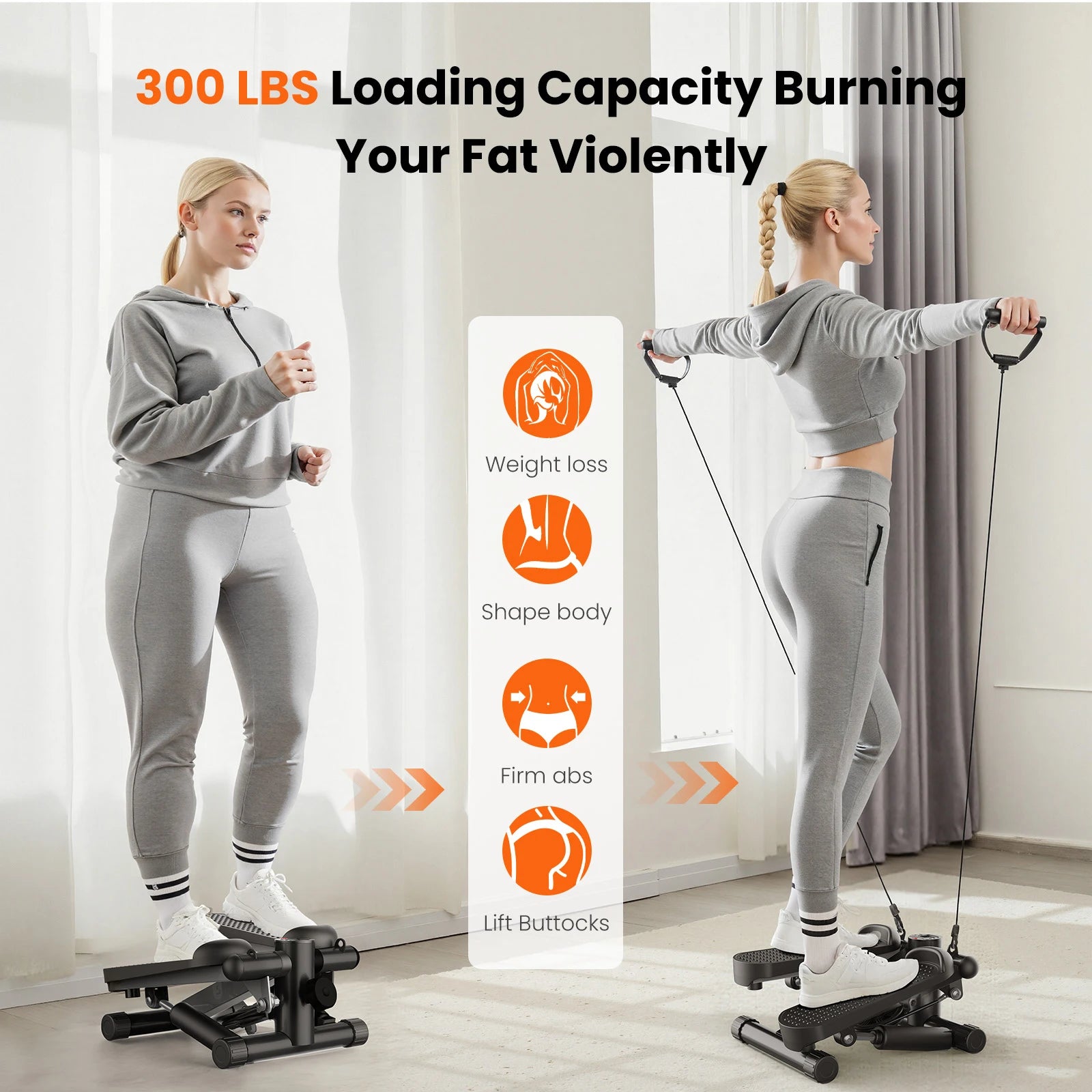 Mini Stepper with Resistance Bands Hydraulic Cardio Home Exercise Machine