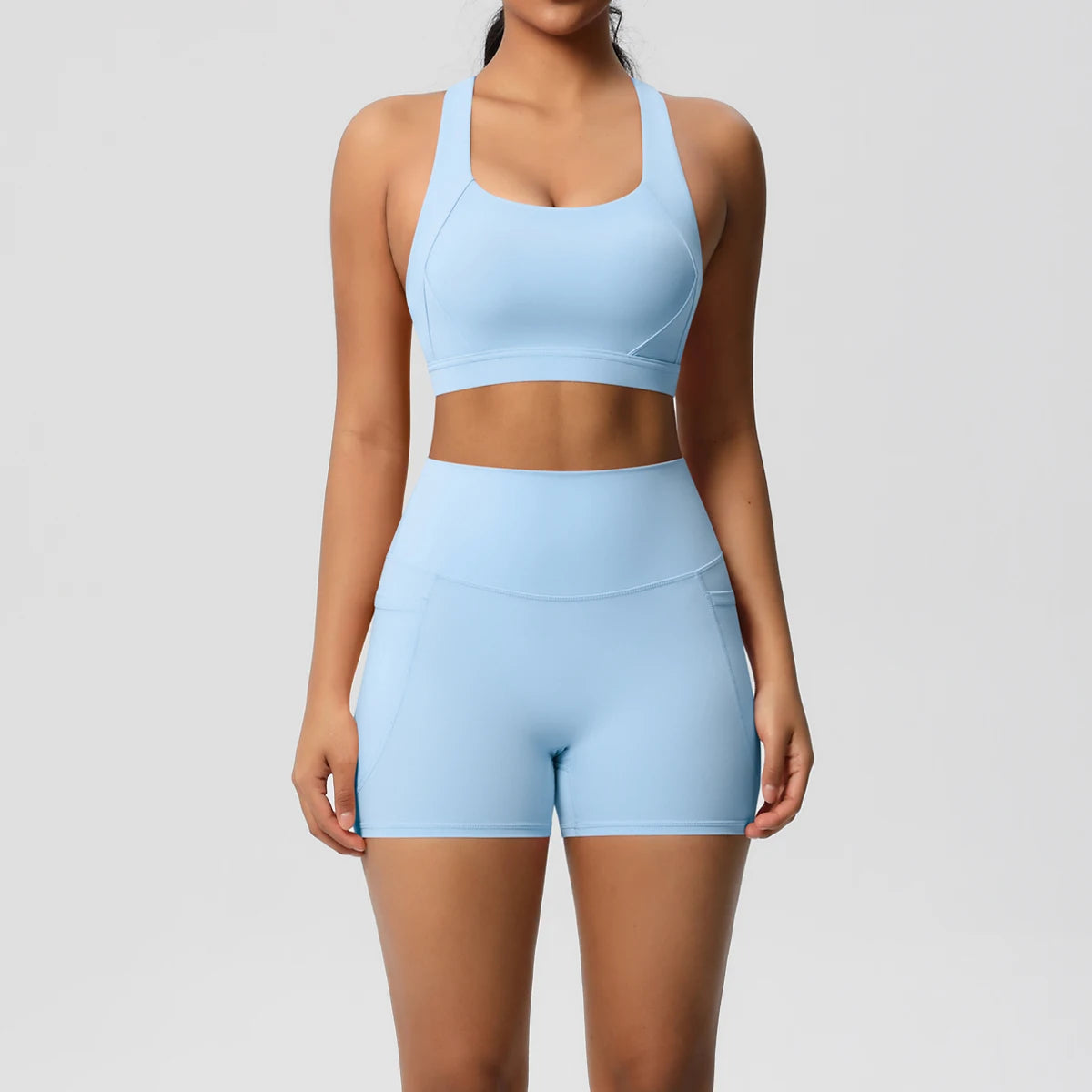 2PCS Women’s Yoga Set with Pocket Sports Bra & High Waist Leggings