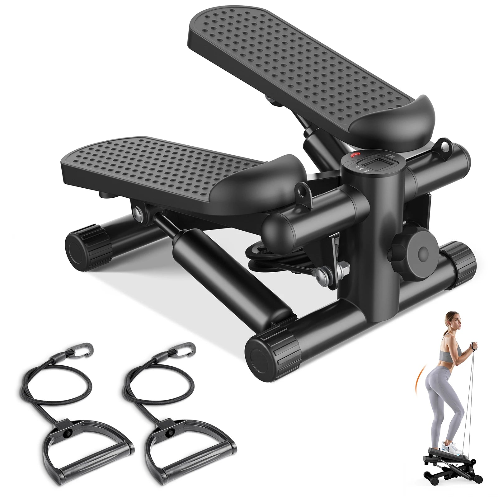 Mini Stepper with Resistance Bands Hydraulic Cardio Home Exercise Machine