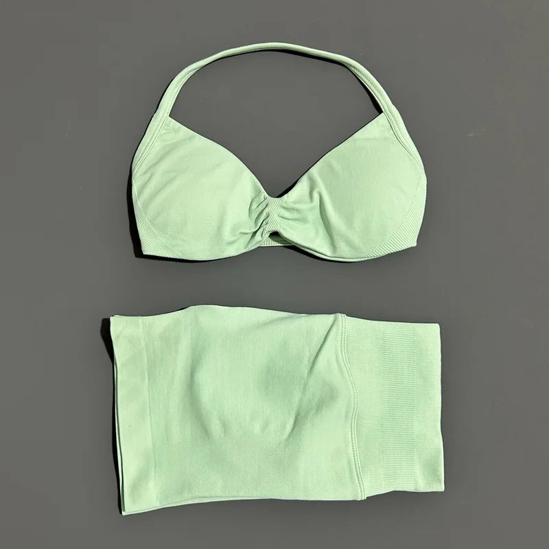 Women’s 2-Piece Yoga Set Strappy Sports Bra & High Waist Shorts Activewear