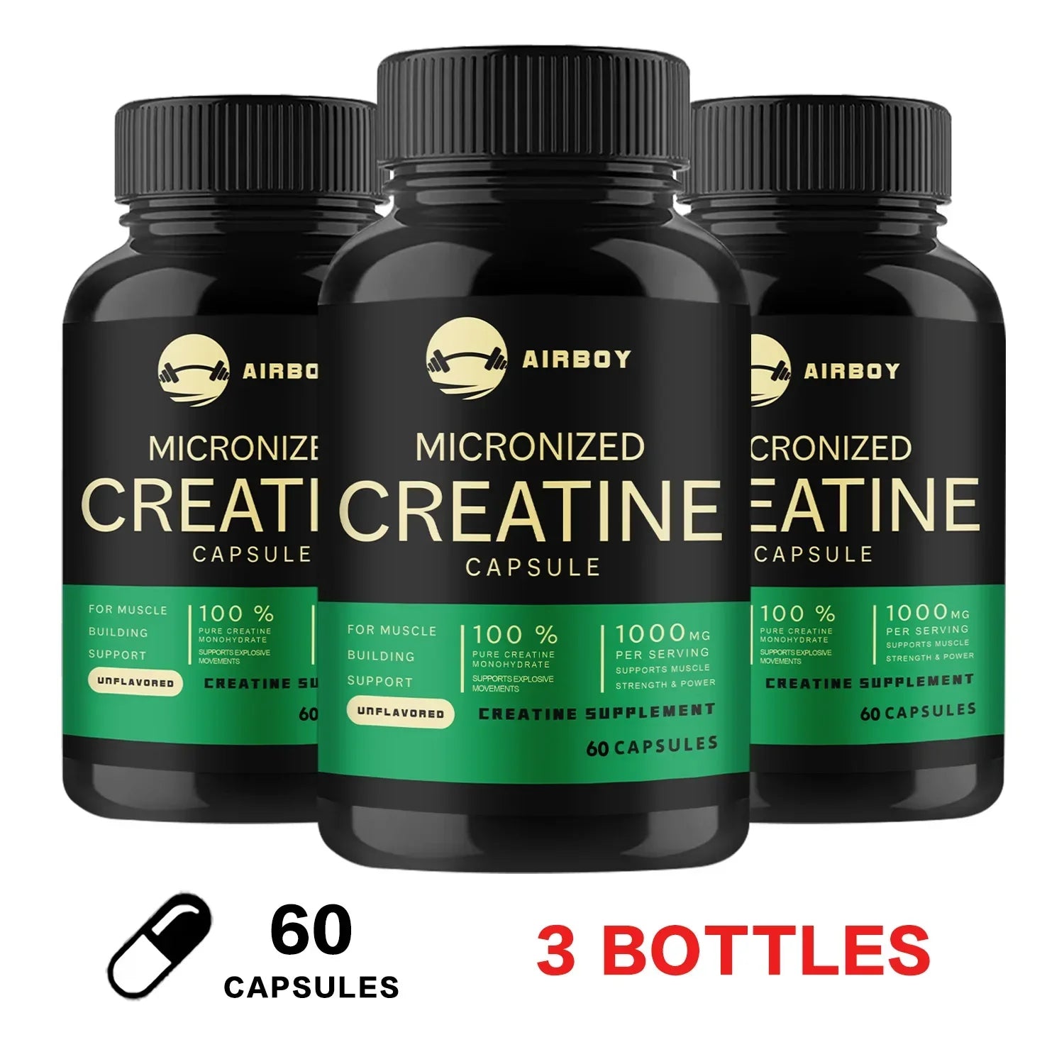 Creatine Monohydrate Capsules Strength Muscle Performance Supplement
