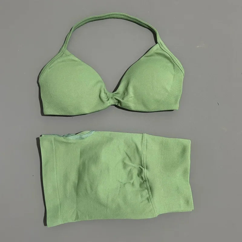 Women’s 2-Piece Yoga Set Strappy Sports Bra & High Waist Shorts Activewear